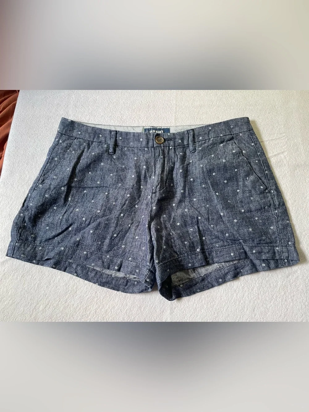 Old Navy Blue Polka Dot Linen-Blend Women's Shorts